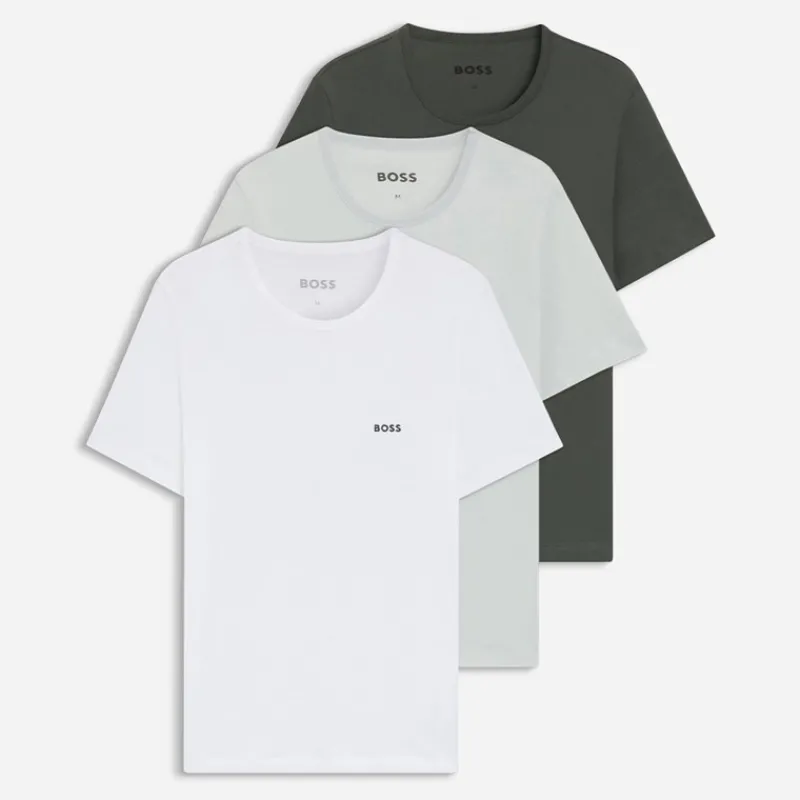 Hot Hugo Boss BOSS Herre Tre Pak T-Shirts Hvid/Light Grey/Charcoal Flerfarvet