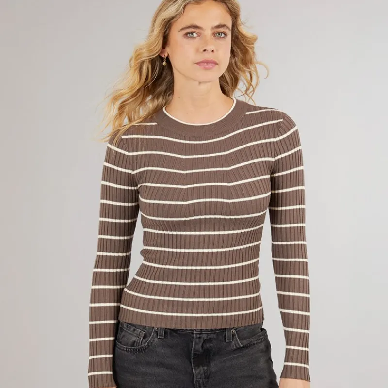 Pieces Dame Crista O Hals Strikket Sweater Morel Brun