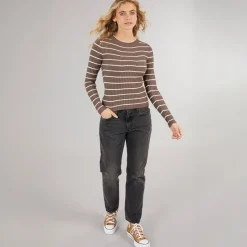 Pieces Dame Crista O Hals Strikket Sweater Morel Brun