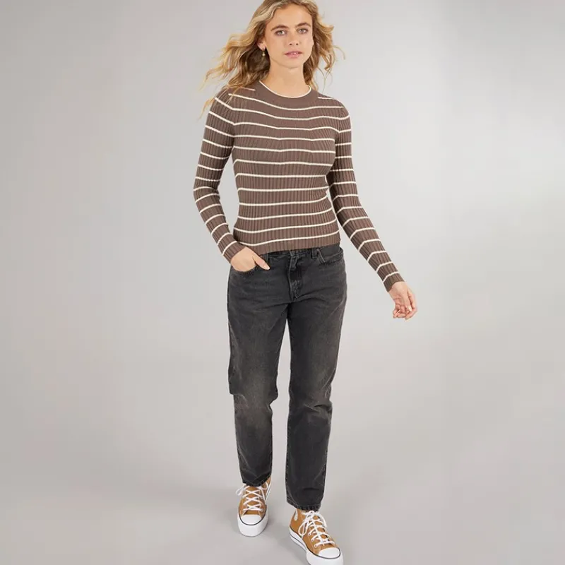 Pieces Dame Crista O Hals Strikket Sweater Morel Brun