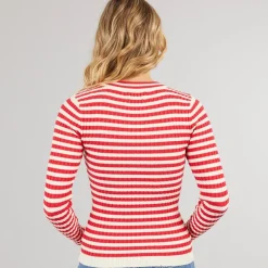 New Pieces Dame Crista O Hals Strikket Sweater Lollipop Rød