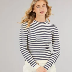 New Pieces Dame Crista O Hals Strikket Sweater Ombre Blue Blå