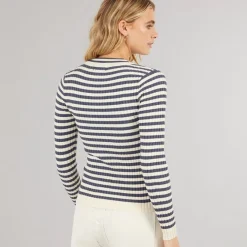 New Pieces Dame Crista O Hals Strikket Sweater Ombre Blue Blå