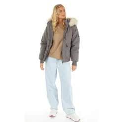 Best Closure London Dame Cropped Fur Parka Grå Grå