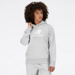 Hot New Balance Dame Essentials Stacked Logo French Terry Hættetrøje Athletic Grå