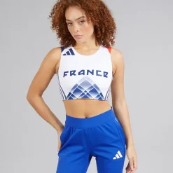 adidas Dame FFA Frankrig Løbe Crop Top Hvid