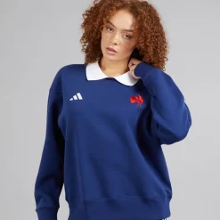Discount adidas Dame FFC Frankrig Rugby Langærmet Sweatshirt Dark Blue/​Hvid