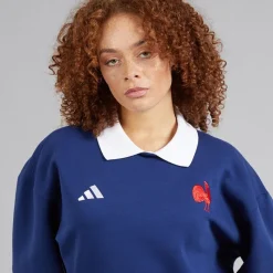 Discount adidas Dame FFC Frankrig Rugby Langærmet Sweatshirt Dark Blue/​Hvid