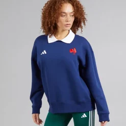 Discount adidas Dame FFC Frankrig Rugby Langærmet Sweatshirt Dark Blue/​Hvid