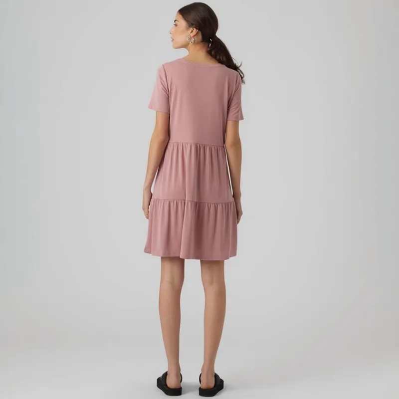 Outlet Vero Moda Dame Filli Calia Kortærmet Mini Kjole Nostalgi Rose