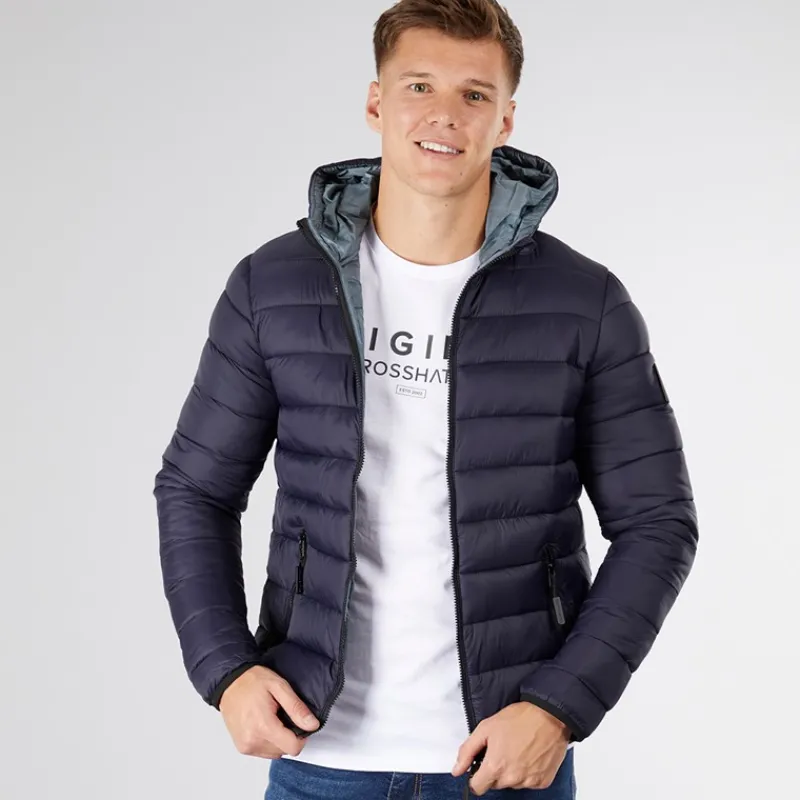 Online Crosshatch Dame Gattering Puffer Jakke Midnat Marineblå