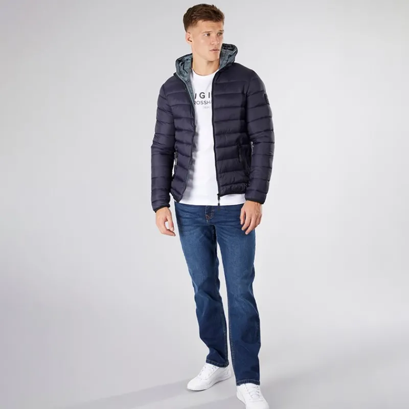 Online Crosshatch Dame Gattering Puffer Jakke Midnat Marineblå