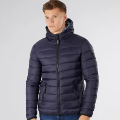 Online Crosshatch Dame Gattering Puffer Jakke Midnat Marineblå