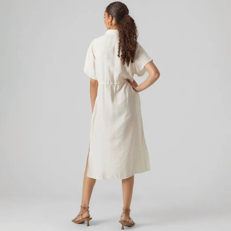 Clearance Vero Moda Dame Iris Kortærmet Skjorte Kjole Pearled Ivory