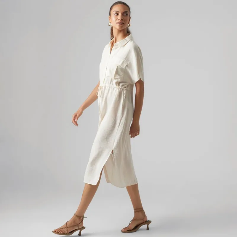 Clearance Vero Moda Dame Iris Kortærmet Skjorte Kjole Pearled Ivory