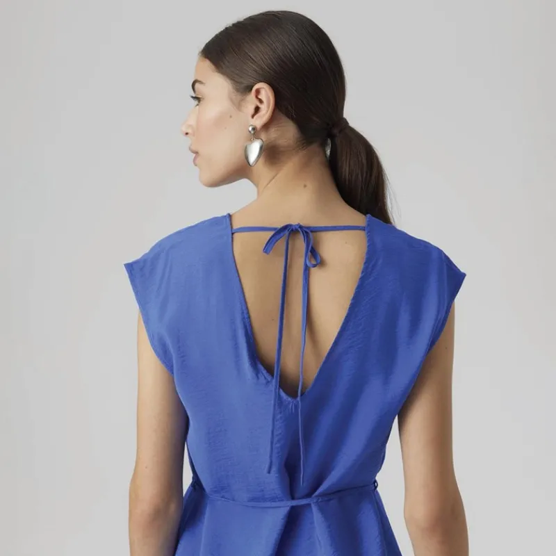 Outlet Vero Moda Dame Iris V-udskæring Mini Kjole Blændende Blå