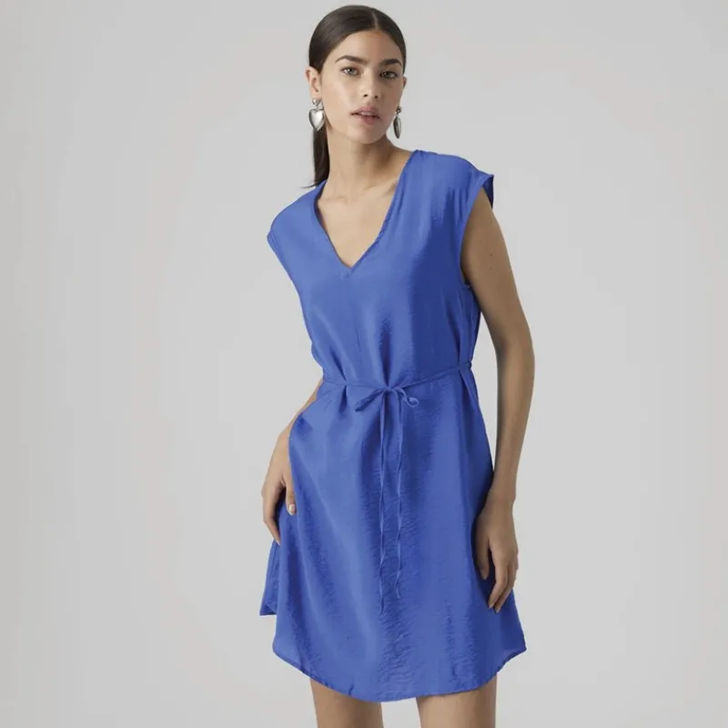 Outlet Vero Moda Dame Iris V-udskæring Mini Kjole Blændende Blå