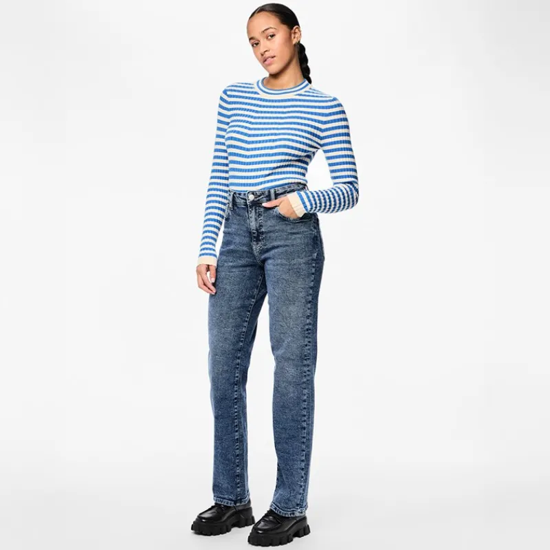 Online Pieces Dame Kelly Lige Ben Jeans Medium Blue Denim