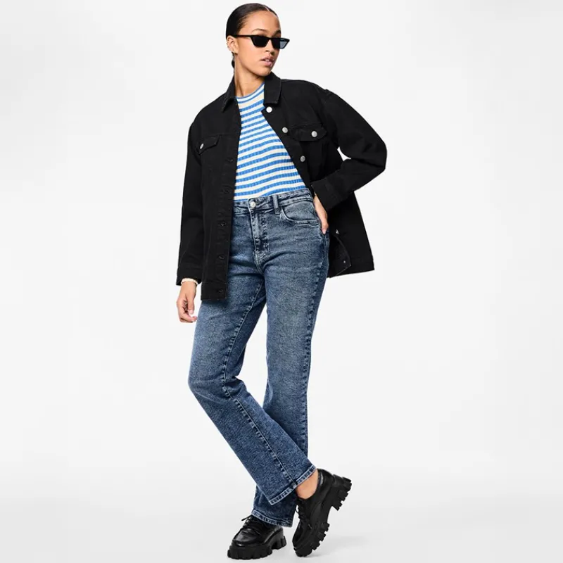 Online Pieces Dame Kelly Lige Ben Jeans Medium Blue Denim