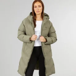 New Closure London Dame lang split zoom puffer jakke Olive Grøn