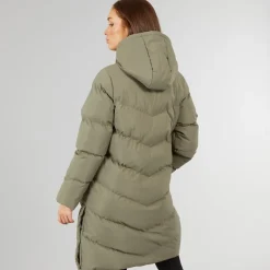 New Closure London Dame lang split zoom puffer jakke Olive Grøn