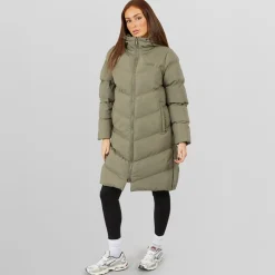 New Closure London Dame lang split zoom puffer jakke Olive Grøn
