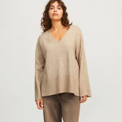 Outlet JJXX Dame Lucca V-hals Trøje Peyote beige