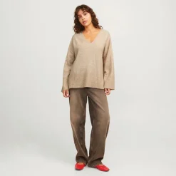 Outlet JJXX Dame Lucca V-hals Trøje Peyote beige