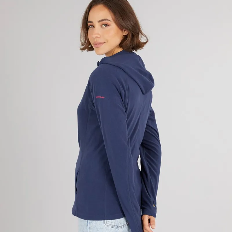 Sale Trespass Dame Marathon Fuld Zip Hætte Fleece Jakke Navy / Pink Marineblå