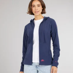 Sale Trespass Dame Marathon Fuld Zip Hætte Fleece Jakke Navy / Pink Marineblå