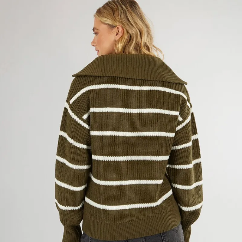 New Bench Dame Margita Jumper Mørk Oliven kakigrøn