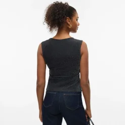 Online Vero Moda Dame Million Lurex Firkantet Hals Top Sort W Sølv