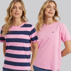 Outlet Lagooners Dame Oxbow To-pak T-shirts Pink/Navy Lyserød