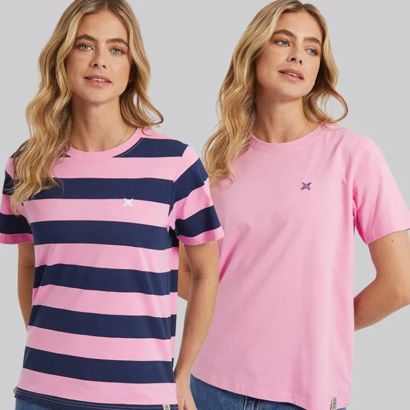 Outlet Lagooners Dame Oxbow To-pak T-shirts Pink/Navy Lyserød