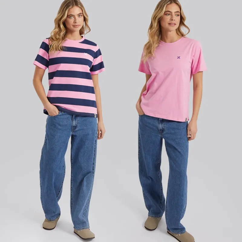Outlet Lagooners Dame Oxbow To-pak T-shirts Pink/Navy Lyserød