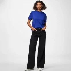 Hot Pieces Dame Ria fold op ensfarvet t shirt Mazarine Blue