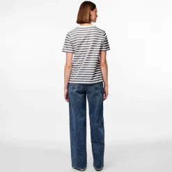 Pieces Dame Ria Stribet T-shirt Ultimate Grey