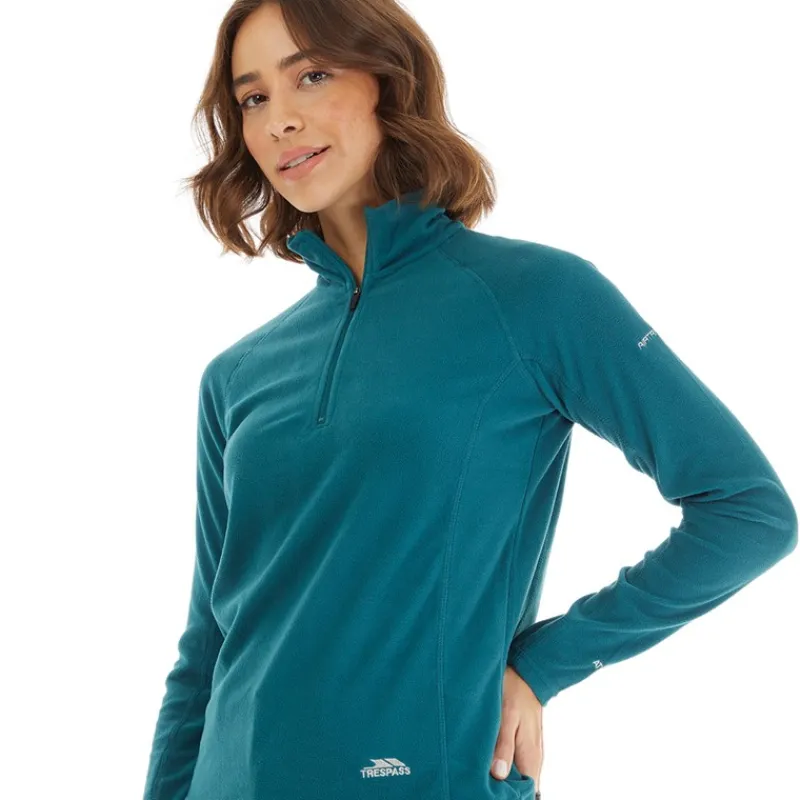 Clearance Trespass Dame Shiner 1/2 lynlås Mikro Fleece Teal Grøn