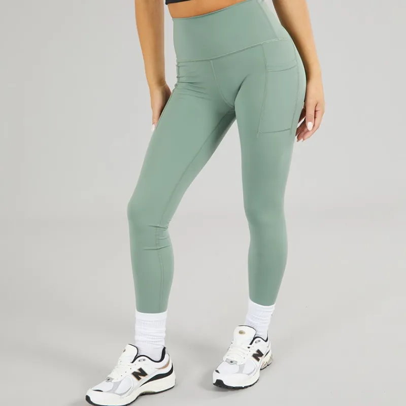 Hot New Balance Dame Sleek NBDry Lomme Højtaljede Tætsiddende Leggings Mørk Enebær Grøn
