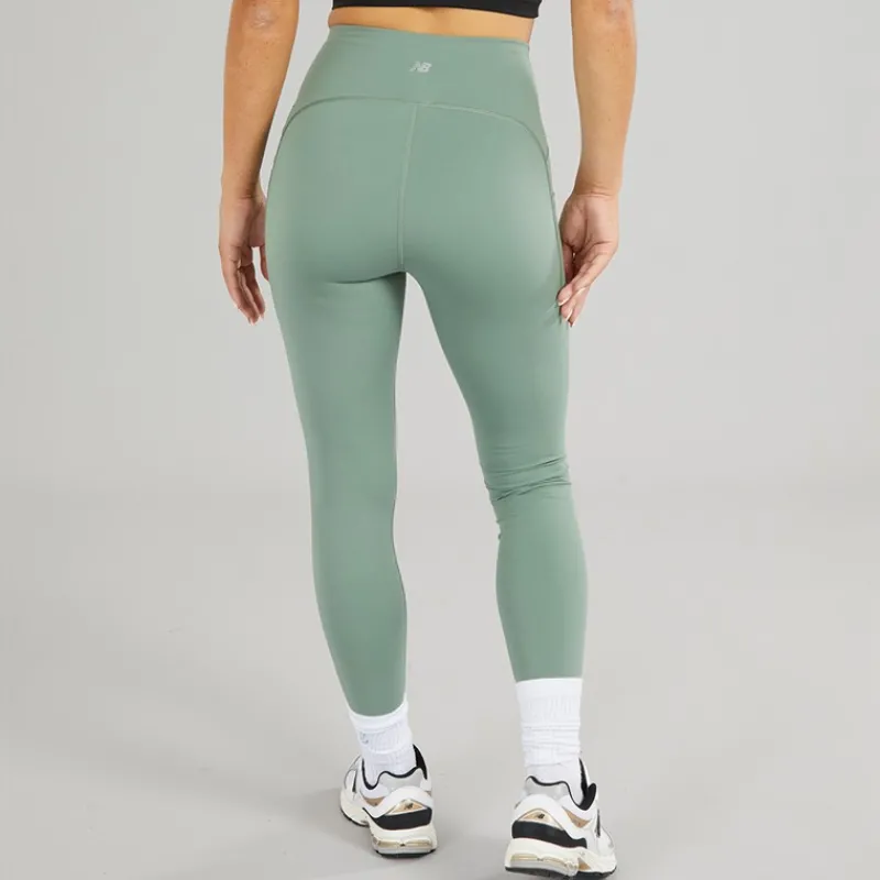 Hot New Balance Dame Sleek NBDry Lomme Højtaljede Tætsiddende Leggings Mørk Enebær Grøn