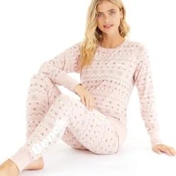 Clearance Bench Dame Soffi Loungewear Set Stoflig Rosa Fairisle Lyserød