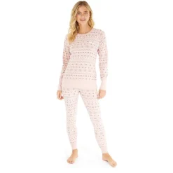 Clearance Bench Dame Soffi Loungewear Set Stoflig Rosa Fairisle Lyserød