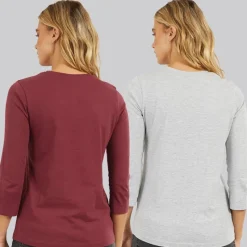 Hot Bench Dame To Pak 3/​4 Ærme T-shirts Cordovan Grå Melering