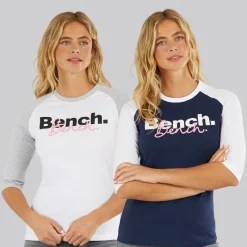 Best Bench Dame To Pakke 3/4 Ærme T-Shirts Hvid Marineblå
