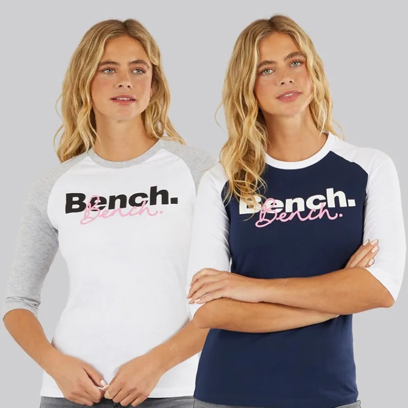 Best Bench Dame To Pakke 3/4 Ærme T-Shirts Hvid Marineblå
