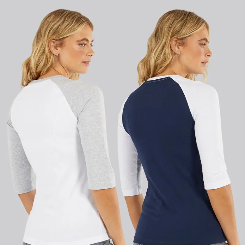Best Bench Dame To Pakke 3/4 Ærme T-Shirts Hvid Marineblå