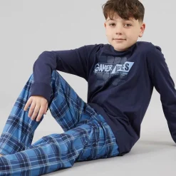 Outlet Threadboys Drenge Atmore nattøj sæt Navy/​Blue Check