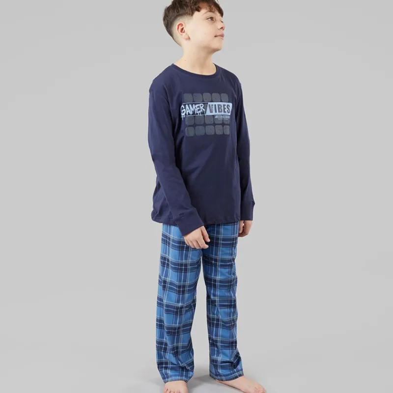 Outlet Threadboys Drenge Atmore nattøj sæt Navy/Blue Check