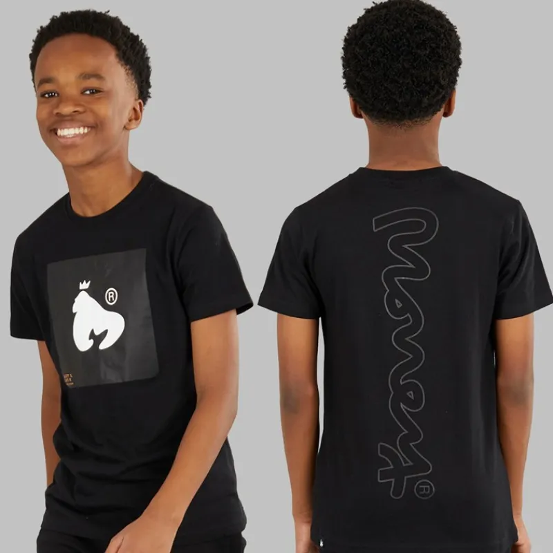 Hot Money Drenge kombi patch t-shirt sweatshirt og joggingbukser træningssæt Sort