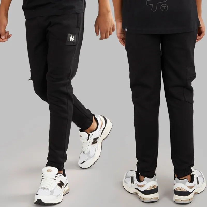 Hot Money Drenge kombi patch t-shirt sweatshirt og joggingbukser træningssæt Sort